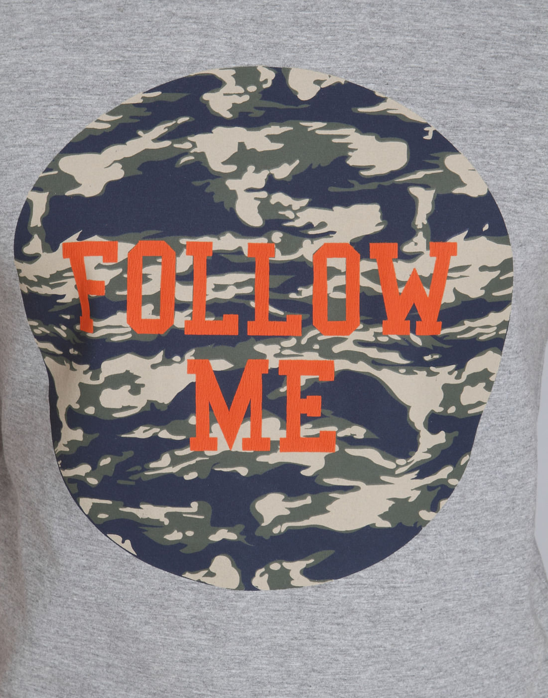 Light Grey And Camo Print Crew Neck T-Shirt