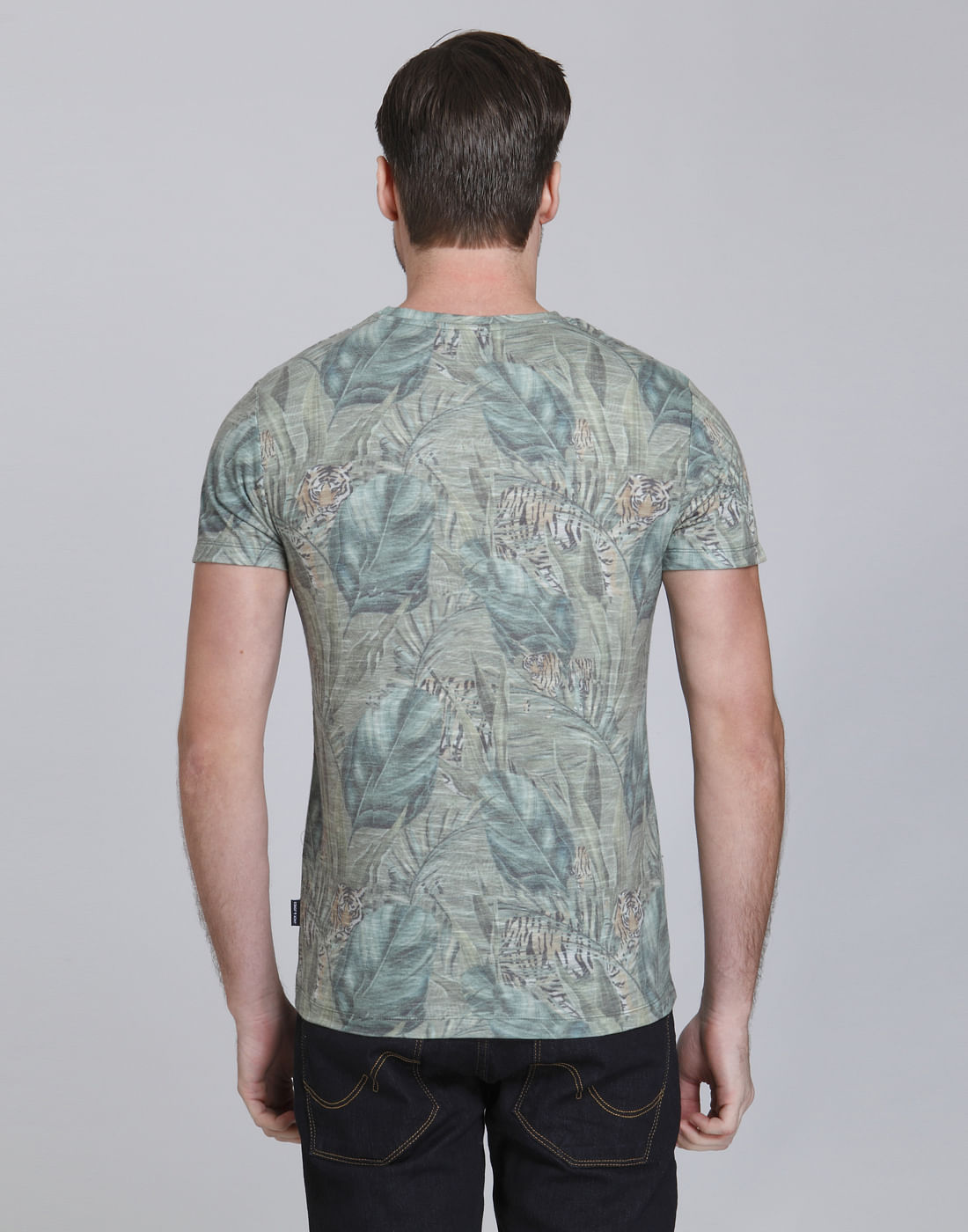 Green Leaf Print Crew Neck T-Shirt
