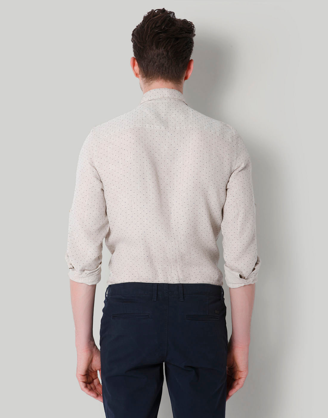Beige Self Print Slim Fit Shirt