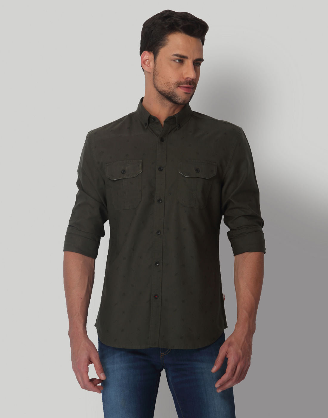 Green Leaf Print Regular Fit Shirt - S