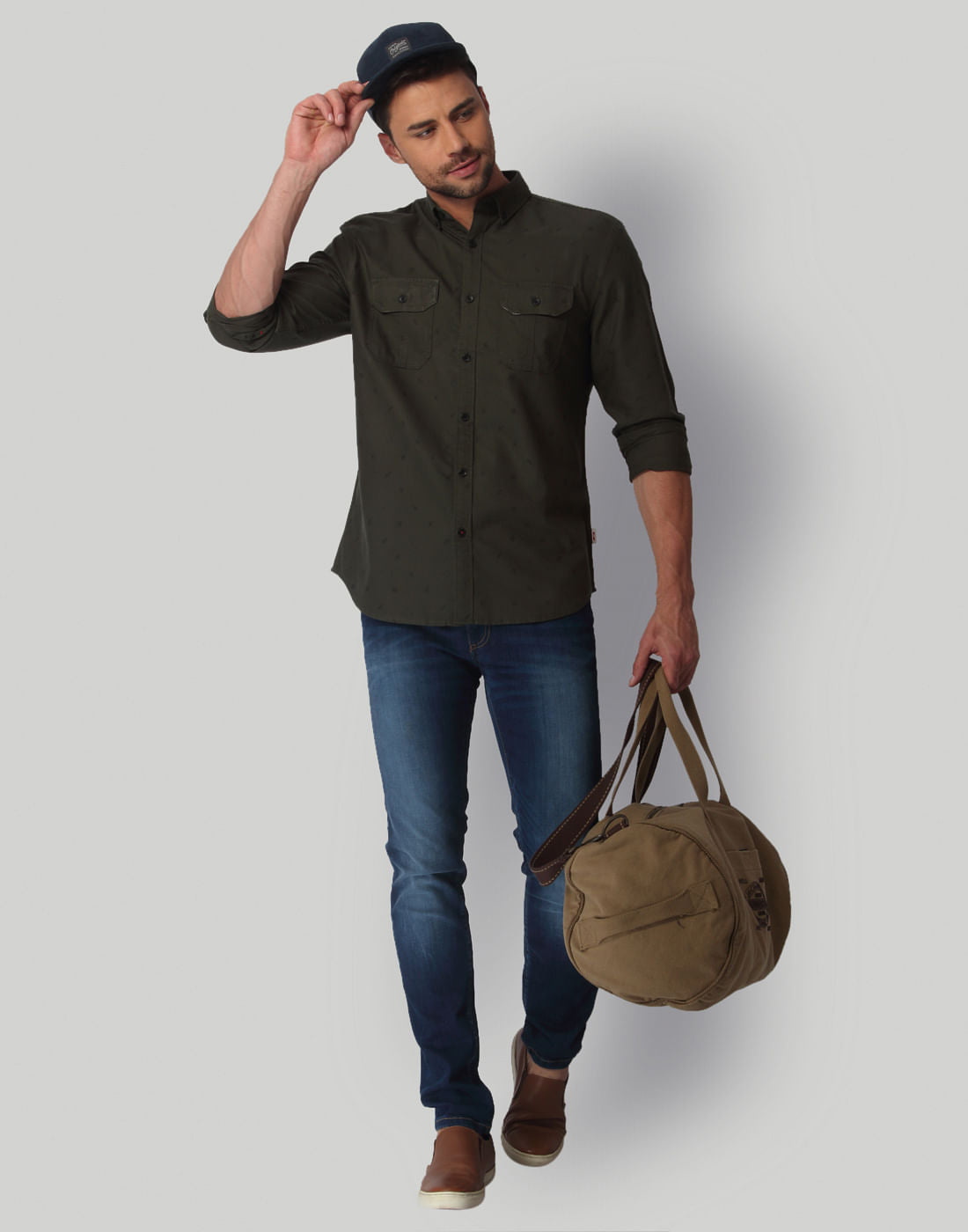 Green Leaf Print Regular Fit Shirt