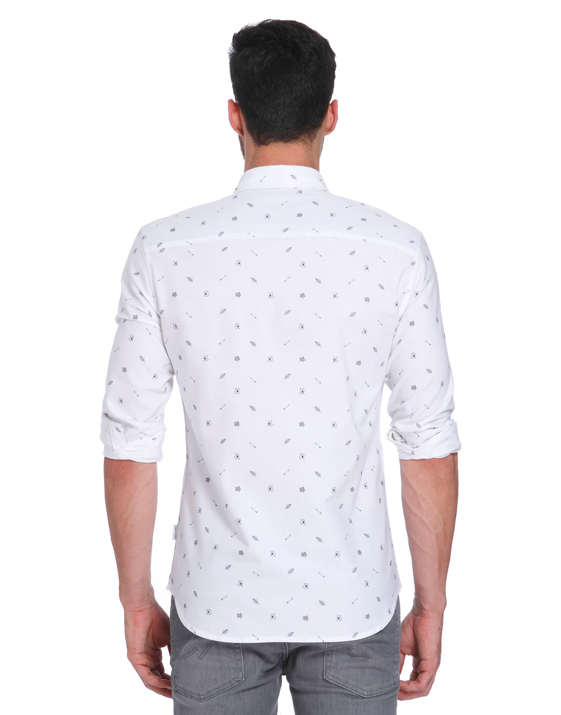 White Leaf Print Regular Fit Shirt