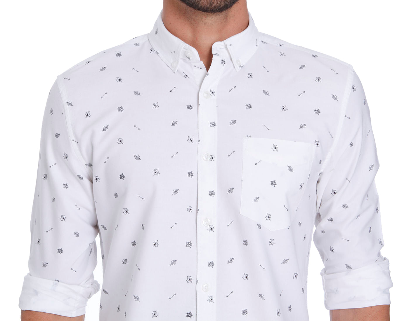 White Leaf Print Regular Fit Shirt