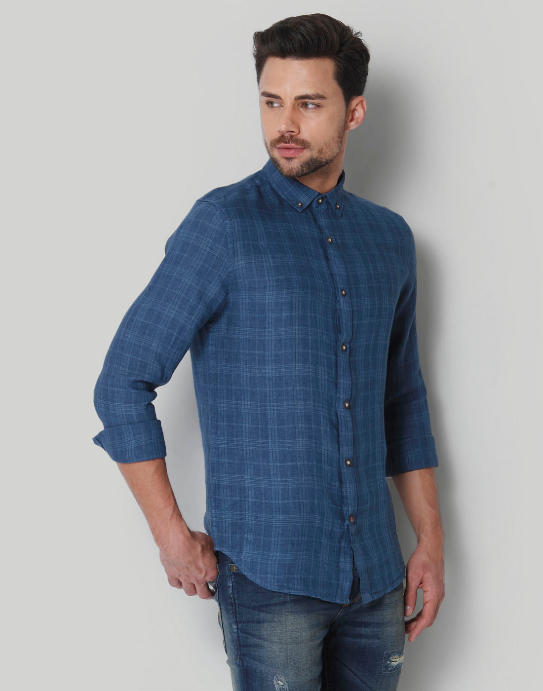 Blue Check Linen Shirt