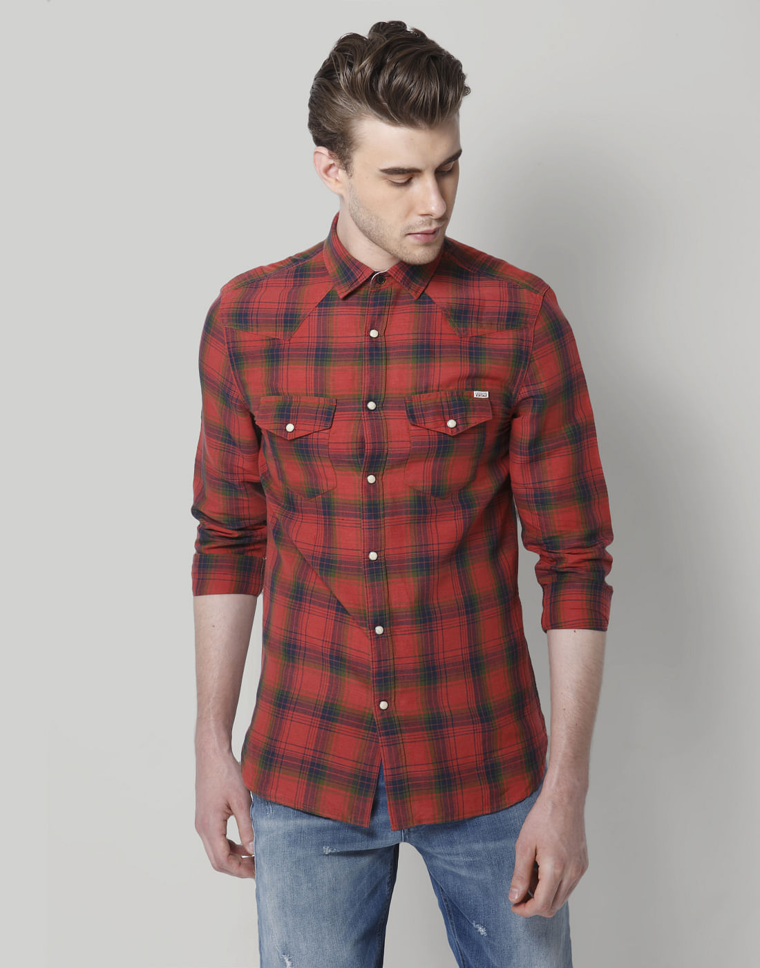 Red Check Slim Fit Shirt - S