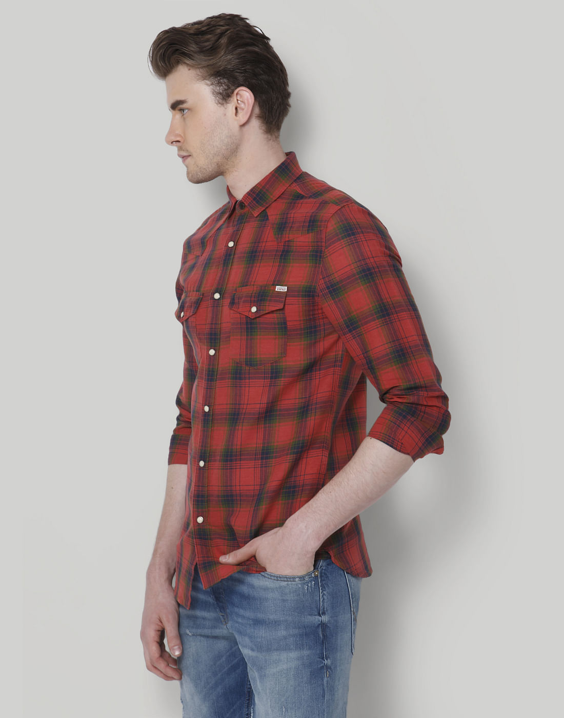 Red Check Slim Fit Shirt