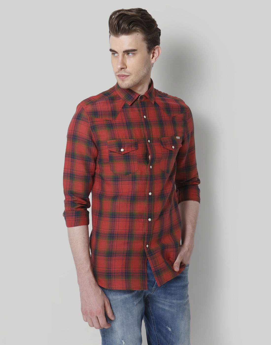 Red Check Slim Fit Shirt