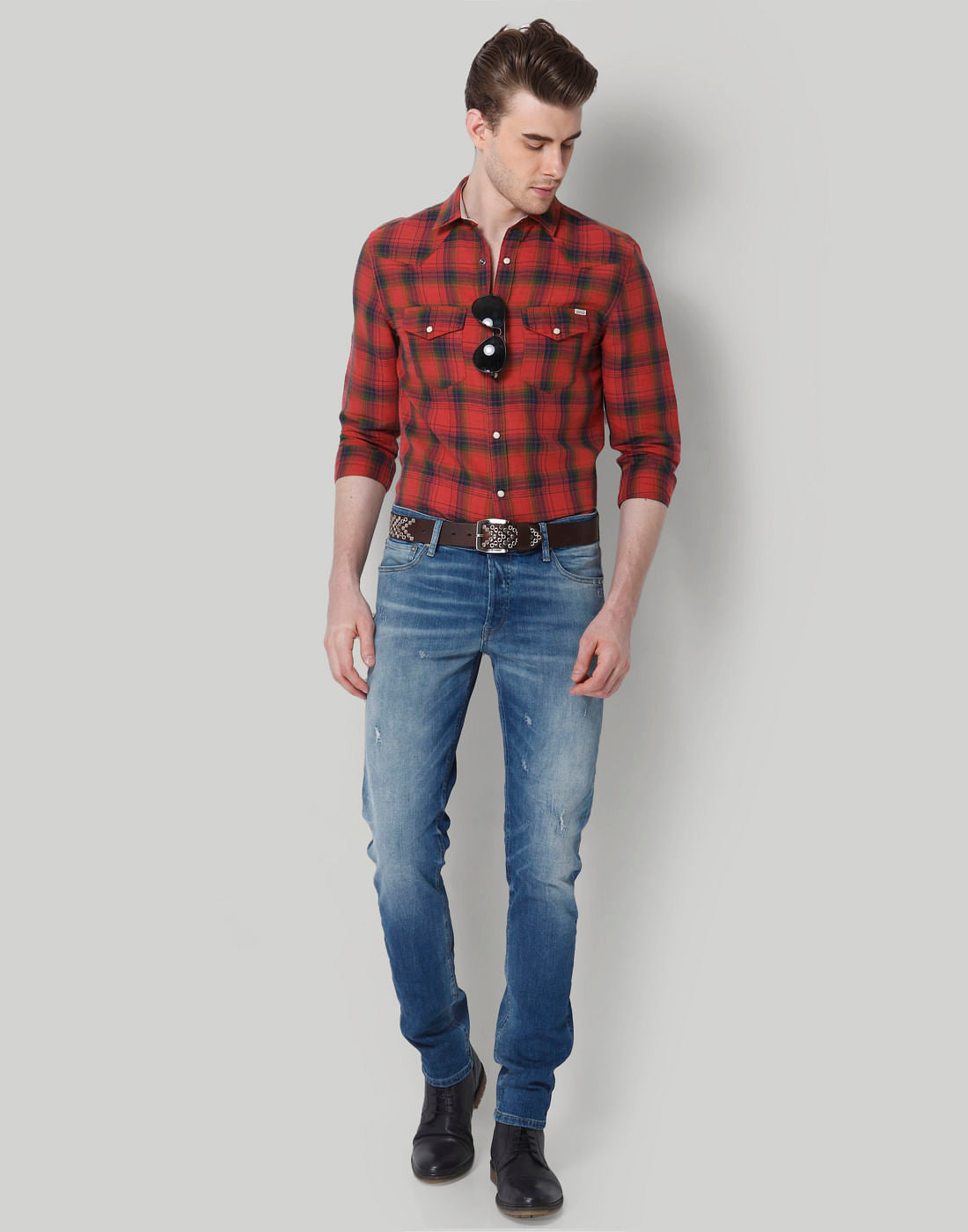 Red Check Slim Fit Shirt