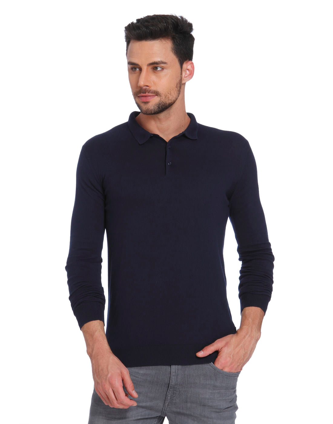 Blue Knit Polo T-Shirt - S