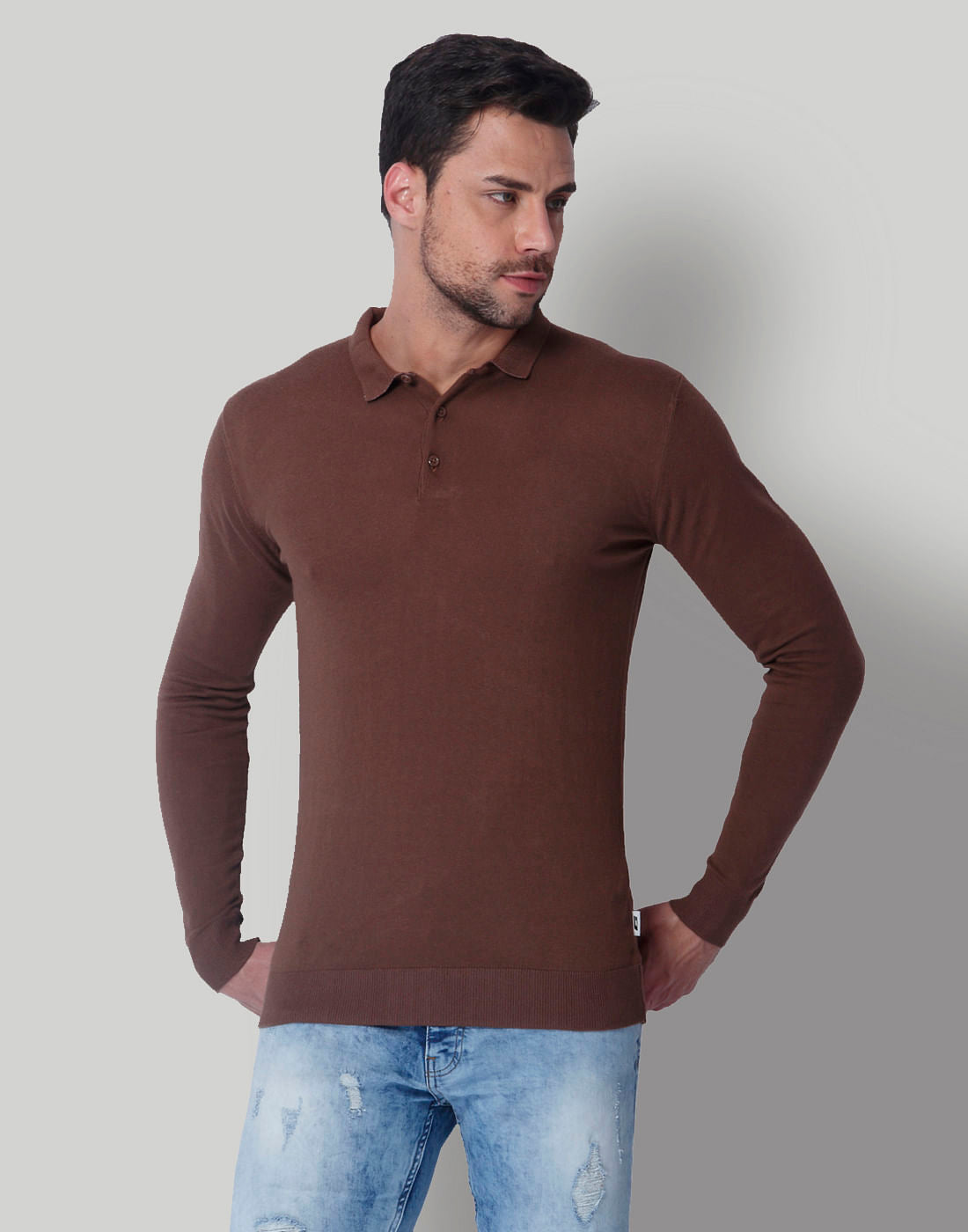 Brown Polo Neck T-Shirt - S
