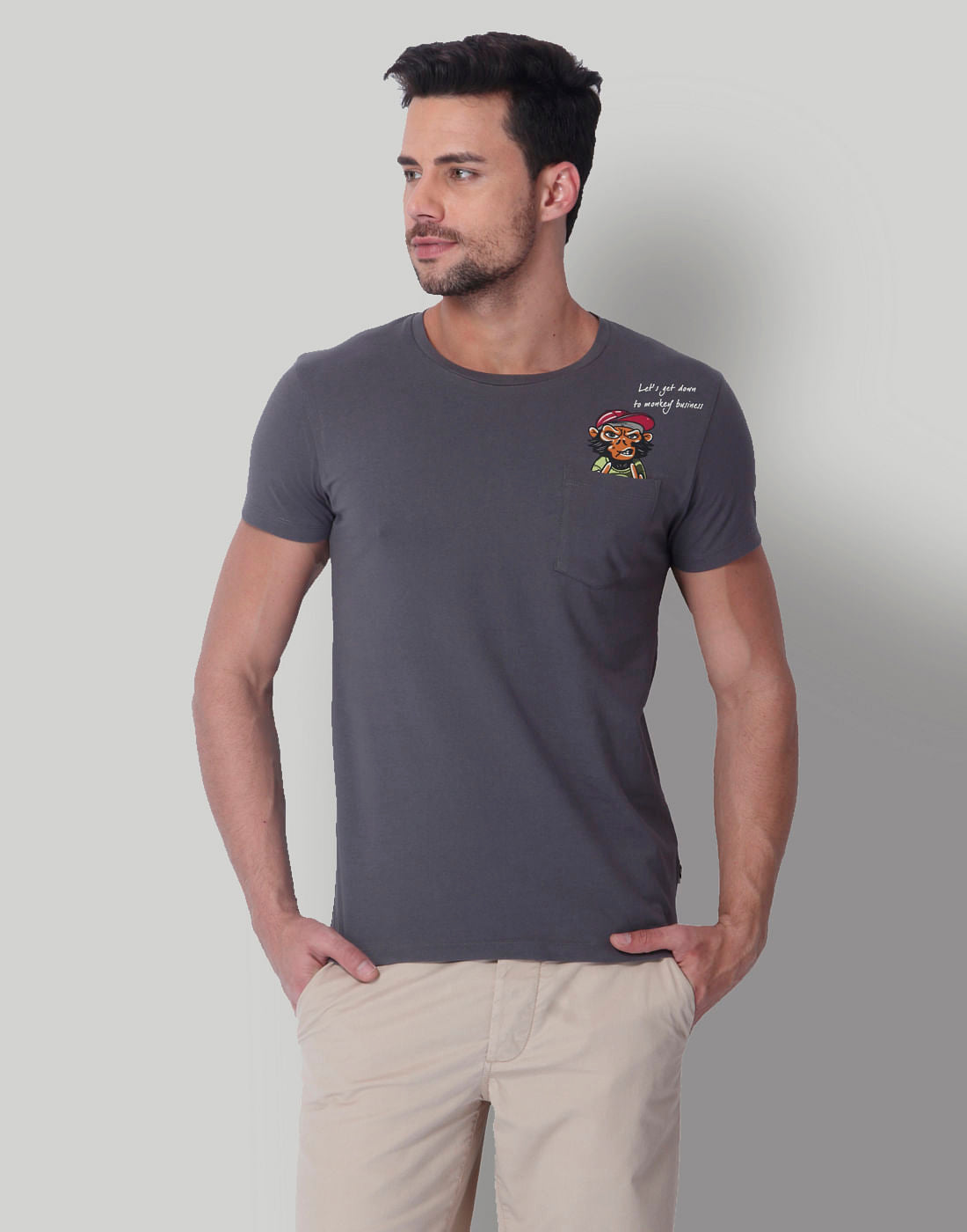 Grey Monkey Print Crew Neck T-Shirt - S