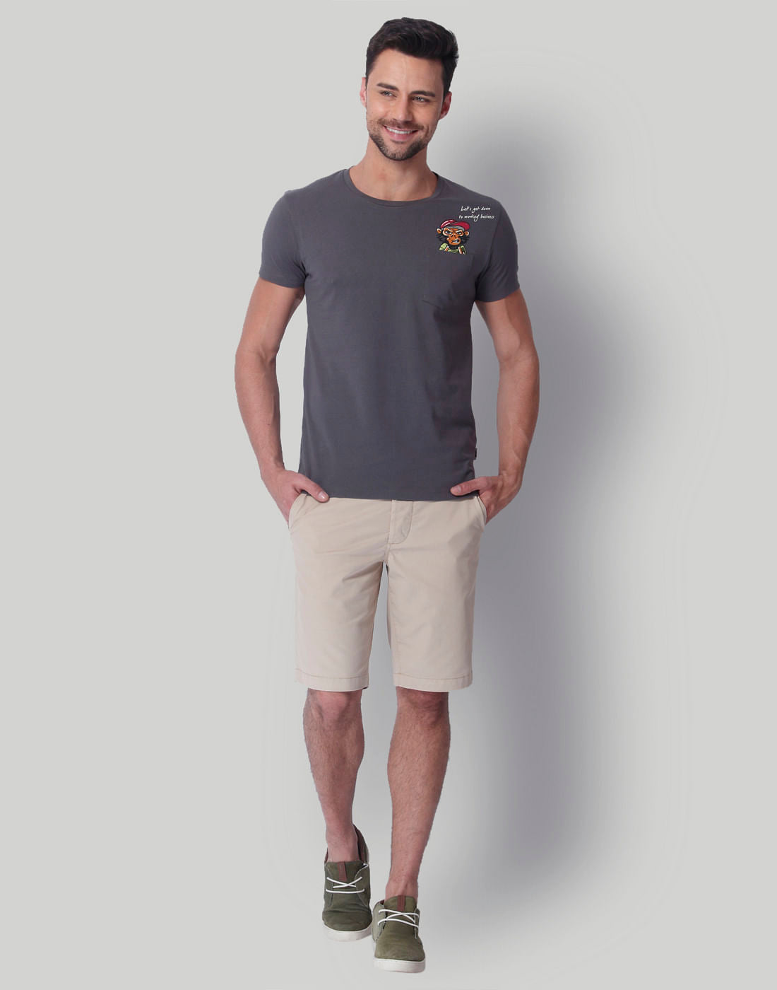 Grey Monkey Print Crew Neck T-Shirt