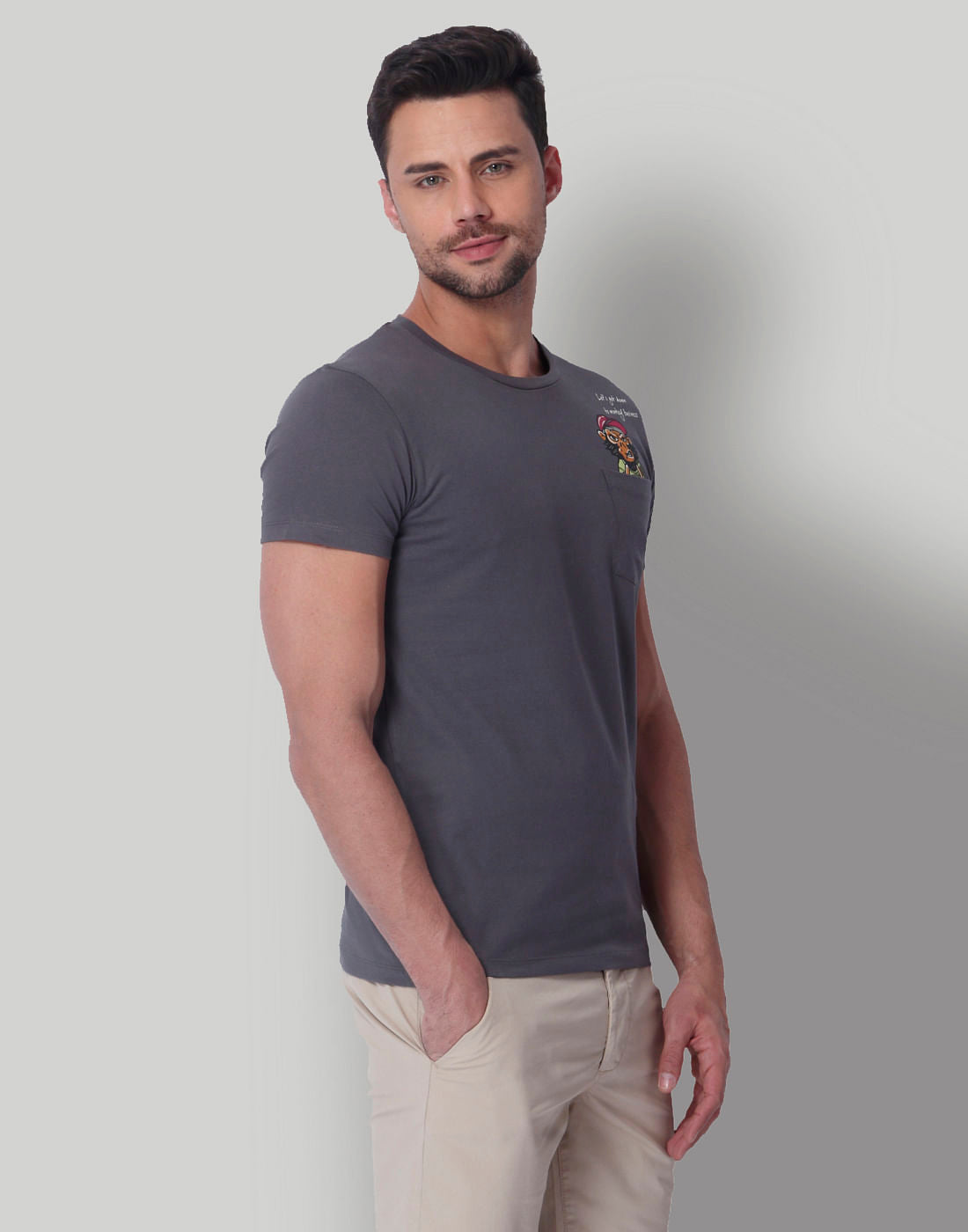 Grey Monkey Print Crew Neck T-Shirt