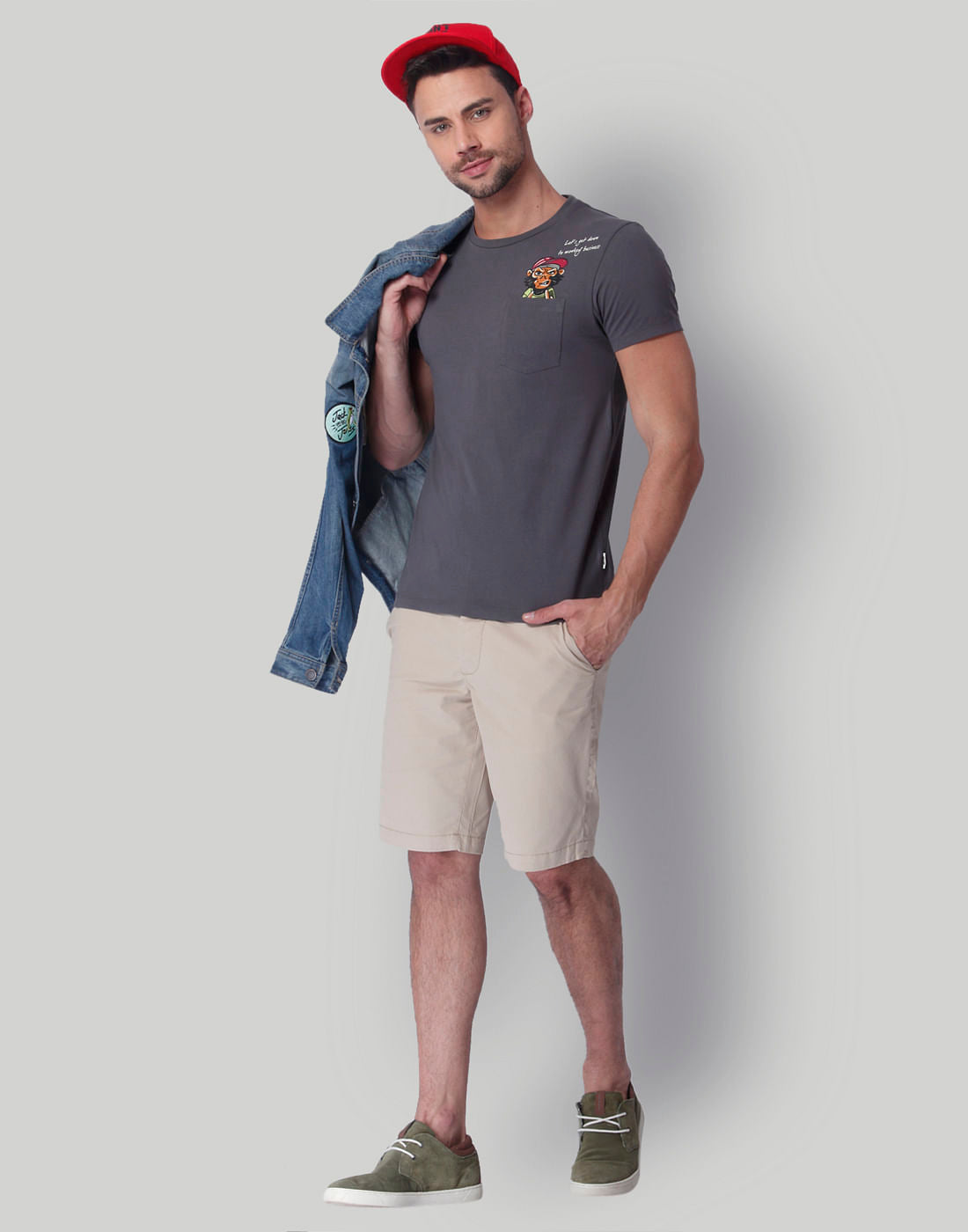 Grey Monkey Print Crew Neck T-Shirt