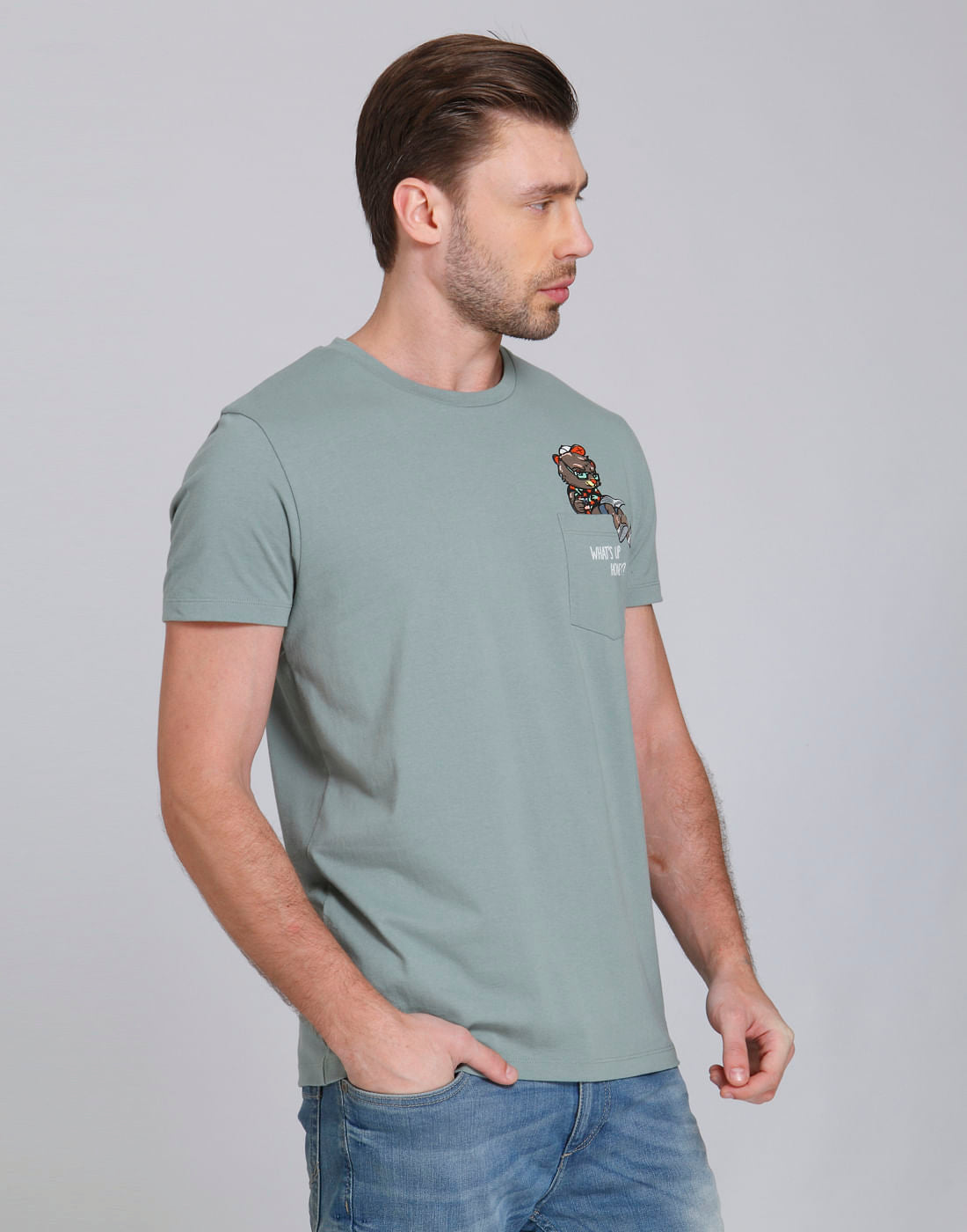 Green Bear Print Crew Neck T-Shirt