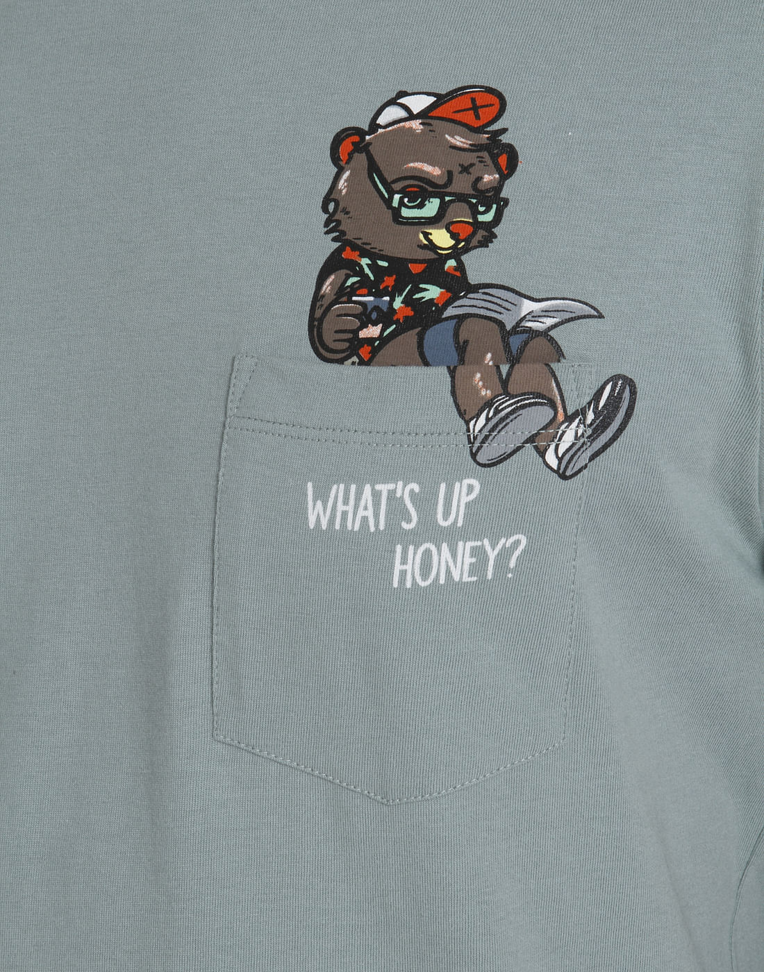 Green Bear Print Crew Neck T-Shirt