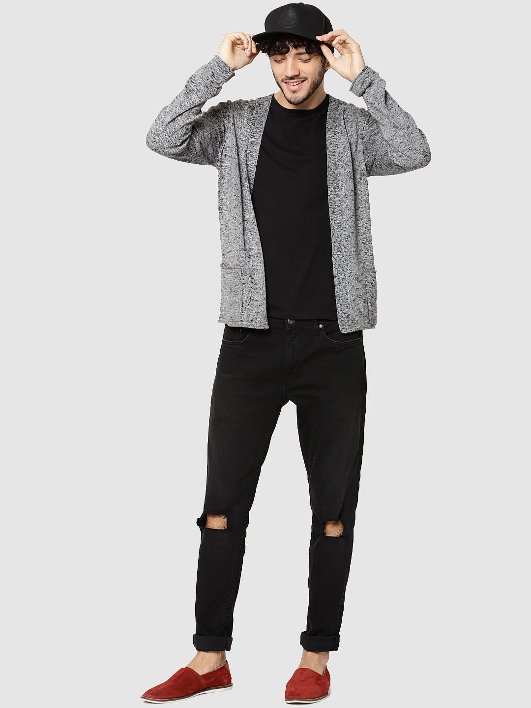 Dark Grey Textured Knit Cardigan