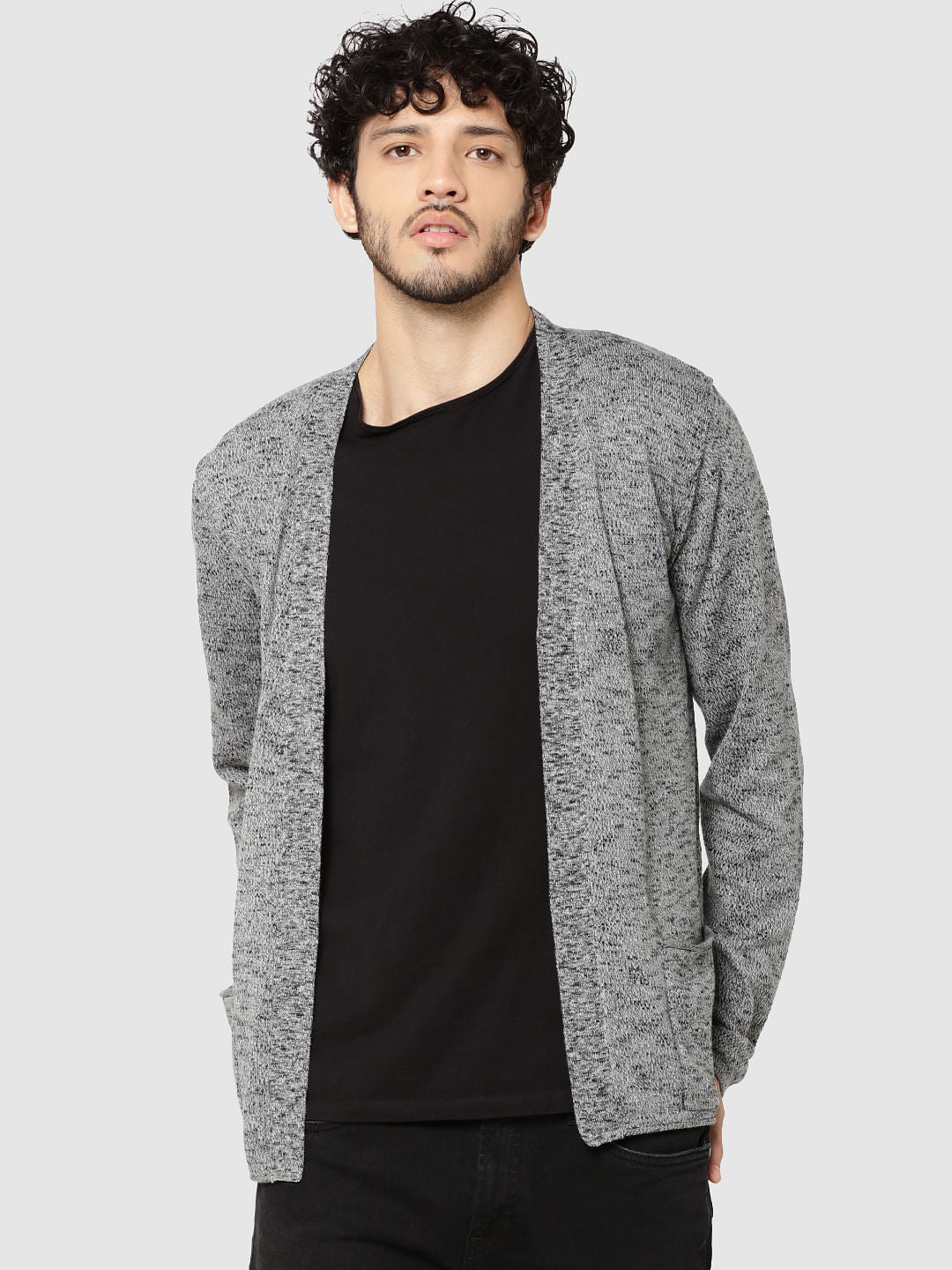 Dark Grey Textured Knit Cardigan - S