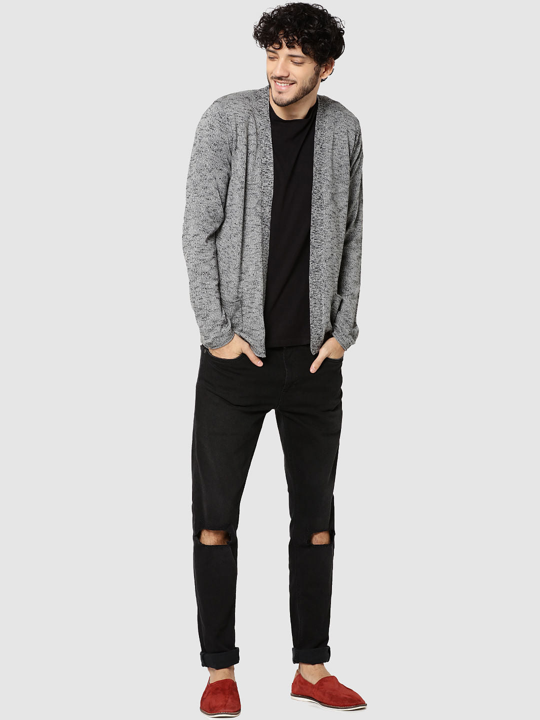Dark Grey Textured Knit Cardigan