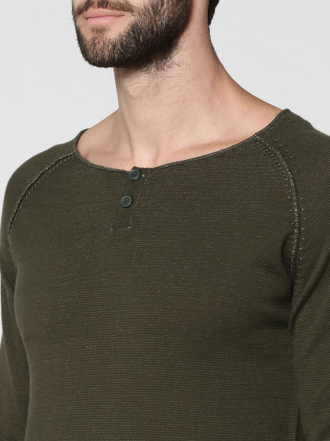 Olive Green Henley Sweatshirt