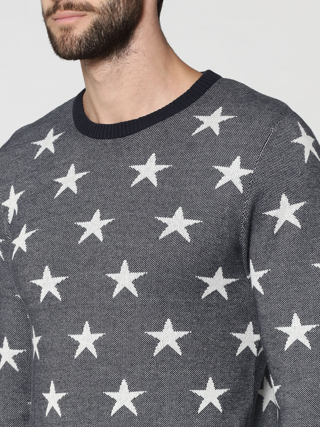 Dark Grey Star Print & Striped Sweatshirt