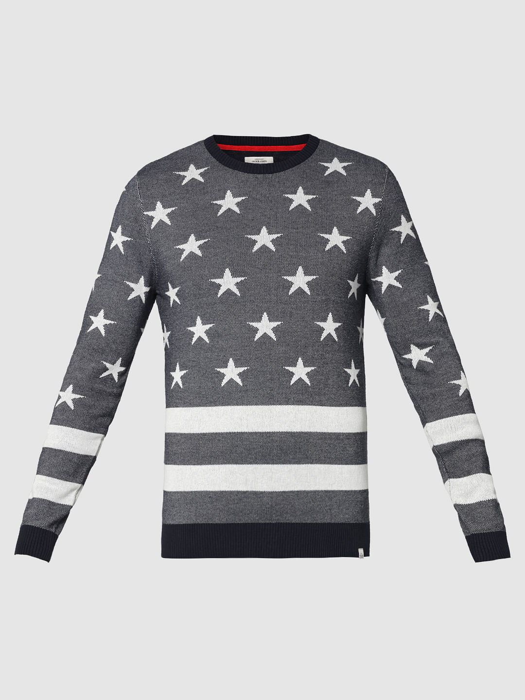 Dark Grey Star Print & Striped Sweatshirt