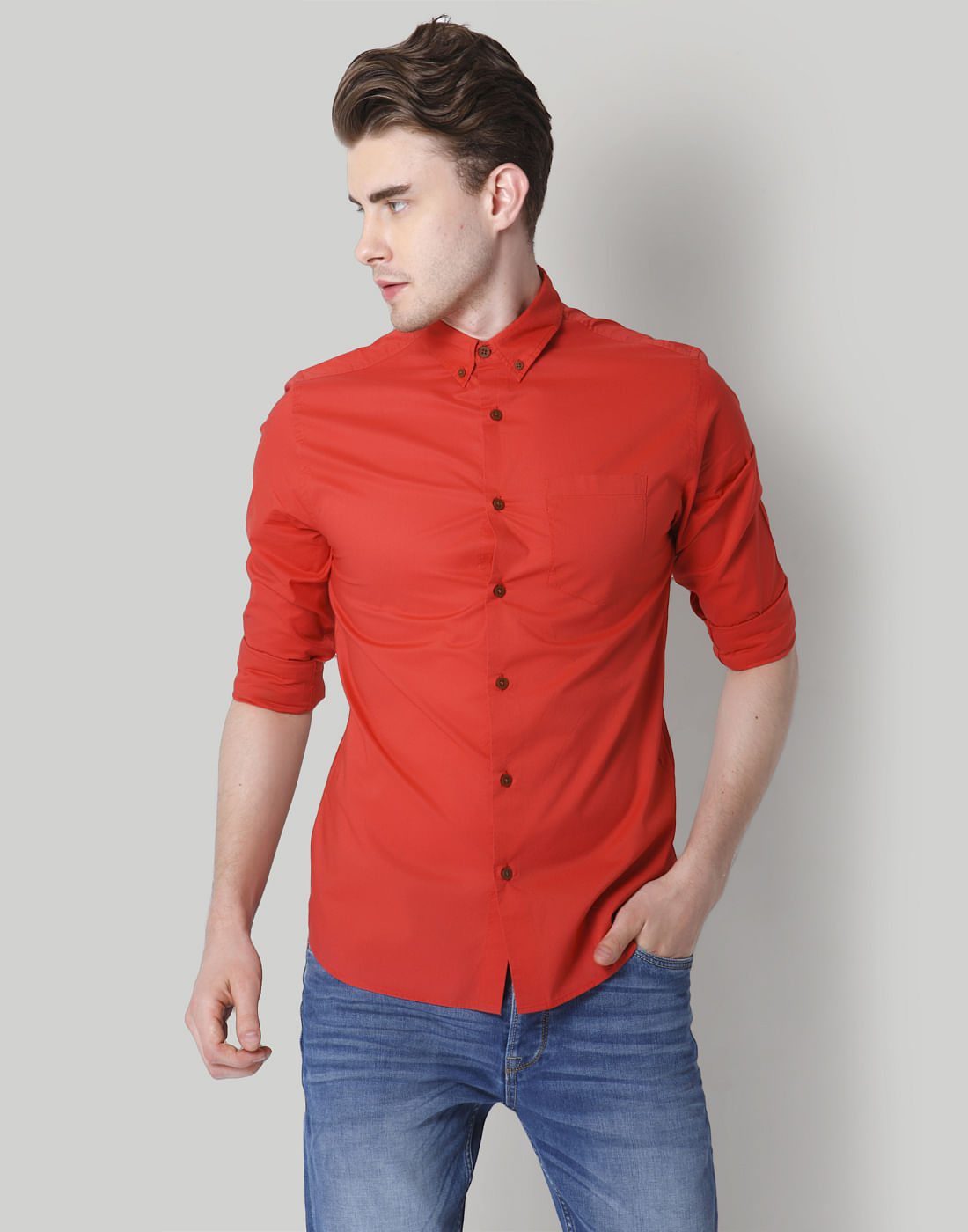 Red Solid Shirt - S