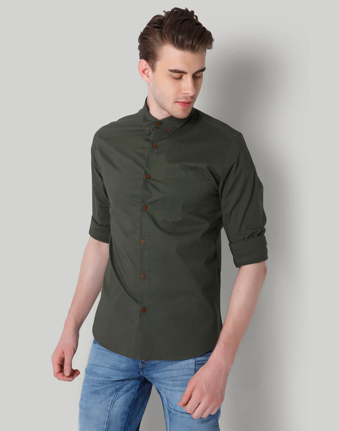 Olive Green Slim Fit Shirt - S
