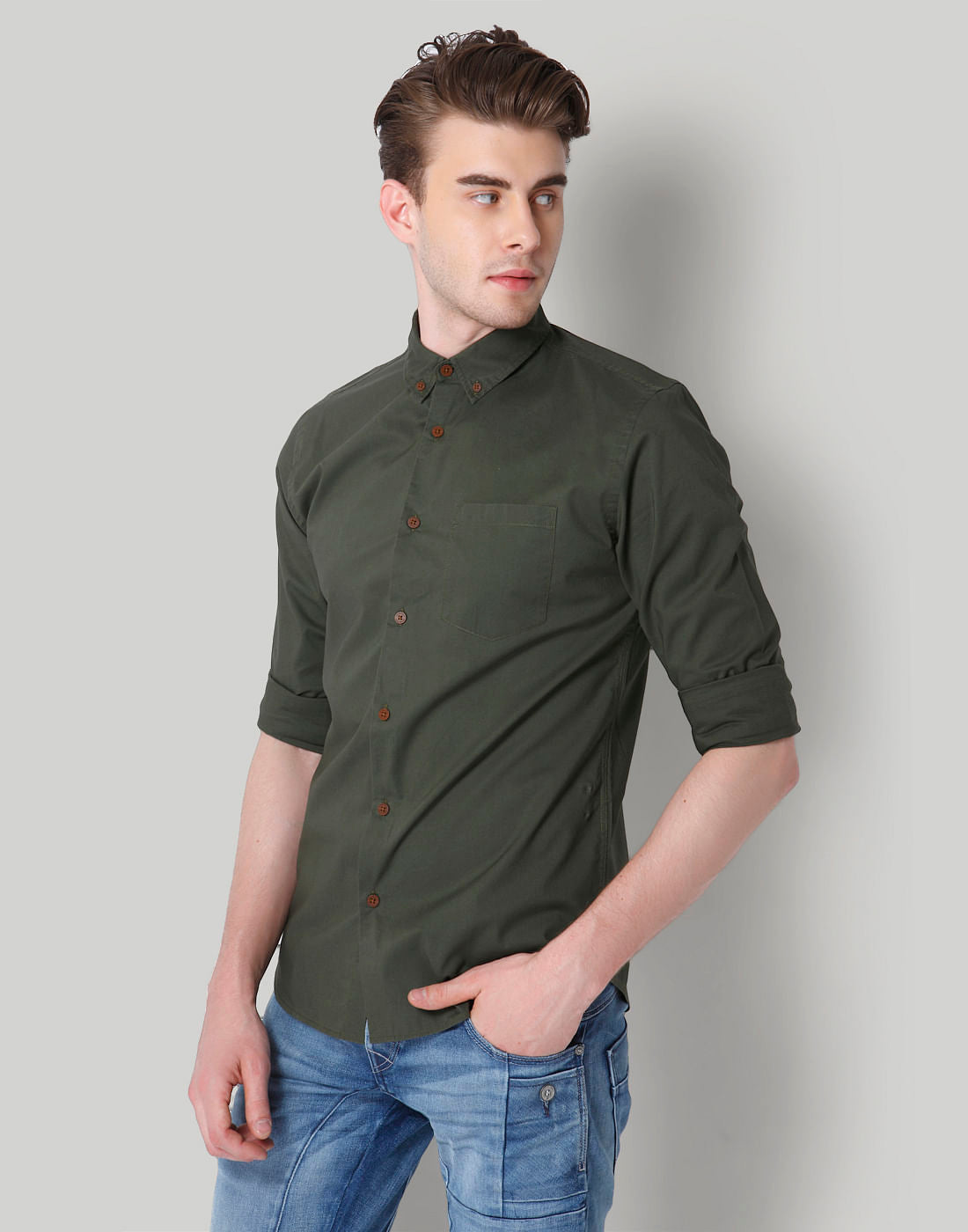 Olive Green Slim Fit Shirt