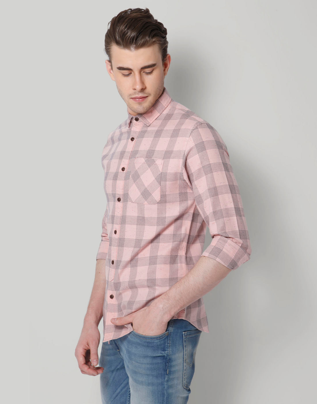 Pink Check Slim Fit Shirt