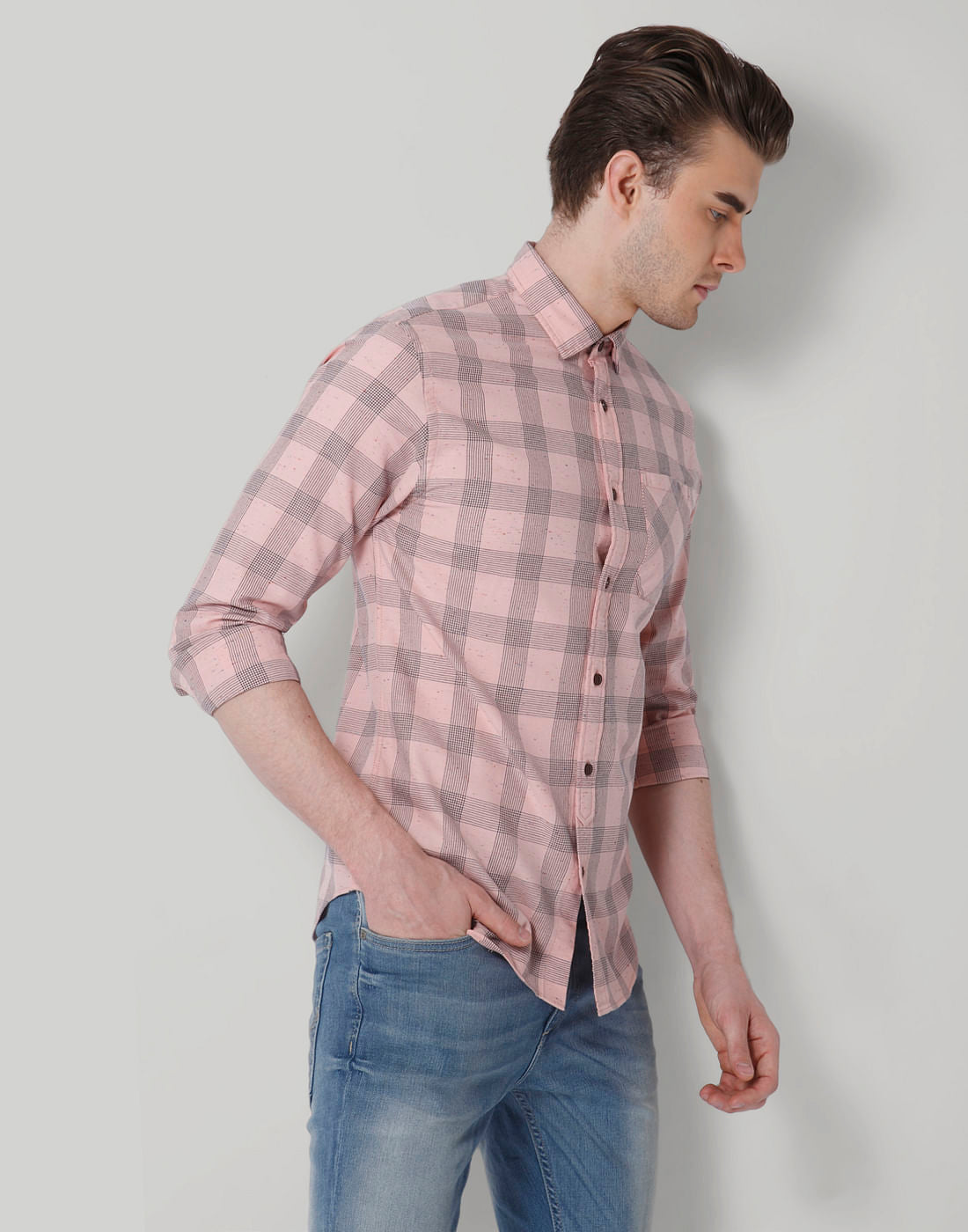 Pink Check Slim Fit Shirt