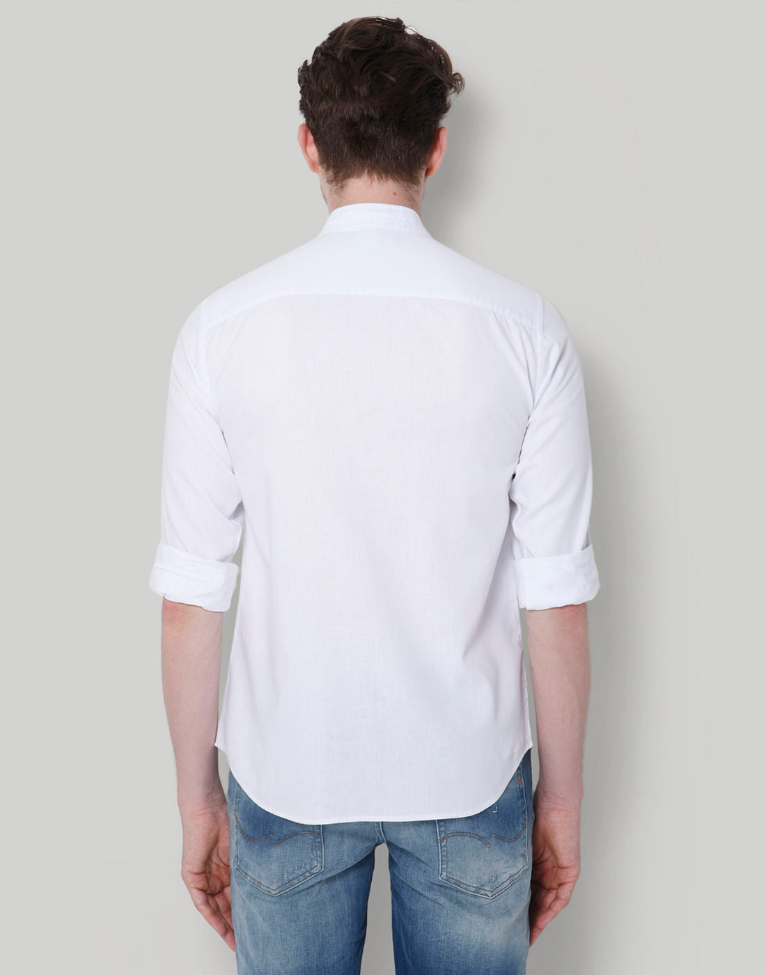 White Mandarin Collar Slim Fit Shirt