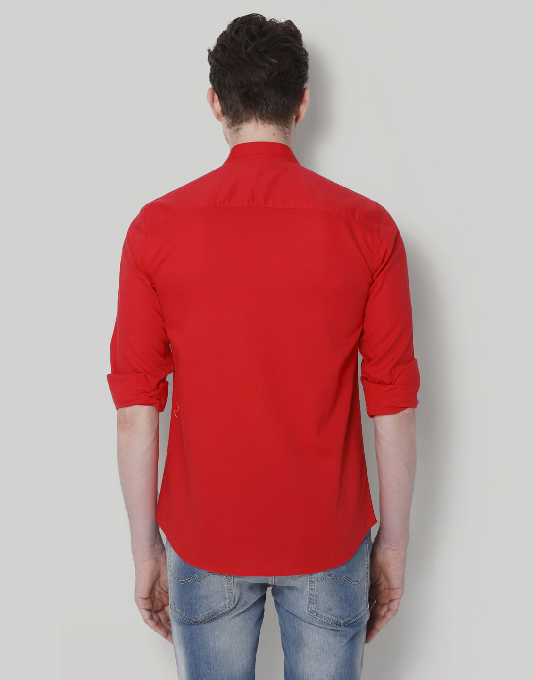 Red Mandarin Collar Slim Fit Shirt