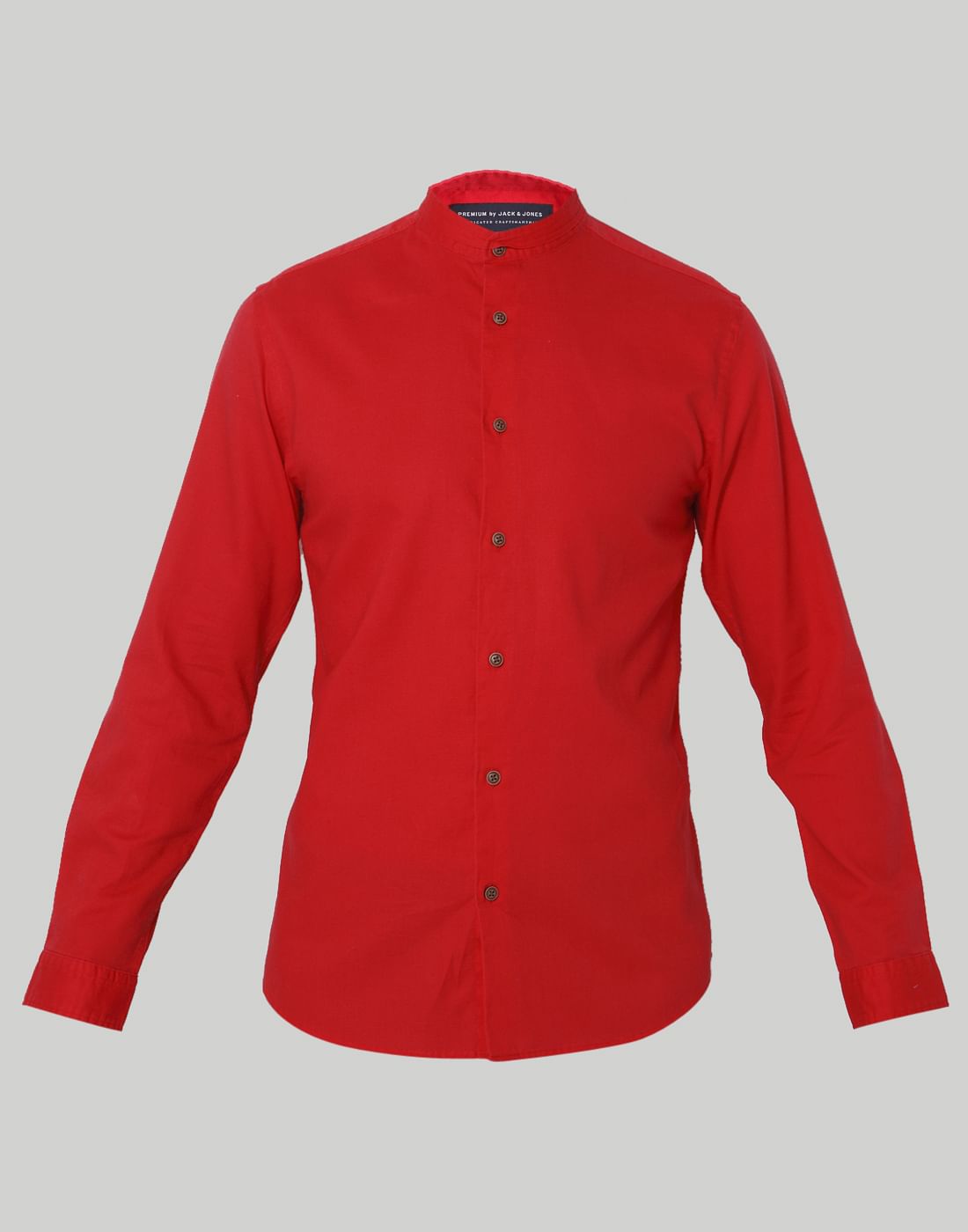 Red Mandarin Collar Slim Fit Shirt