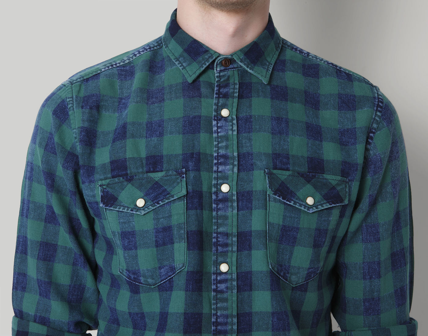Blue & Green Check Slim Fit Shirt