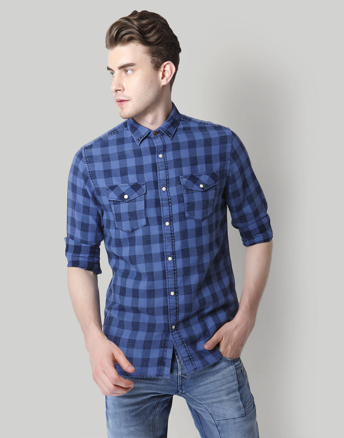 Blue Check Slim Fit Shirt - S