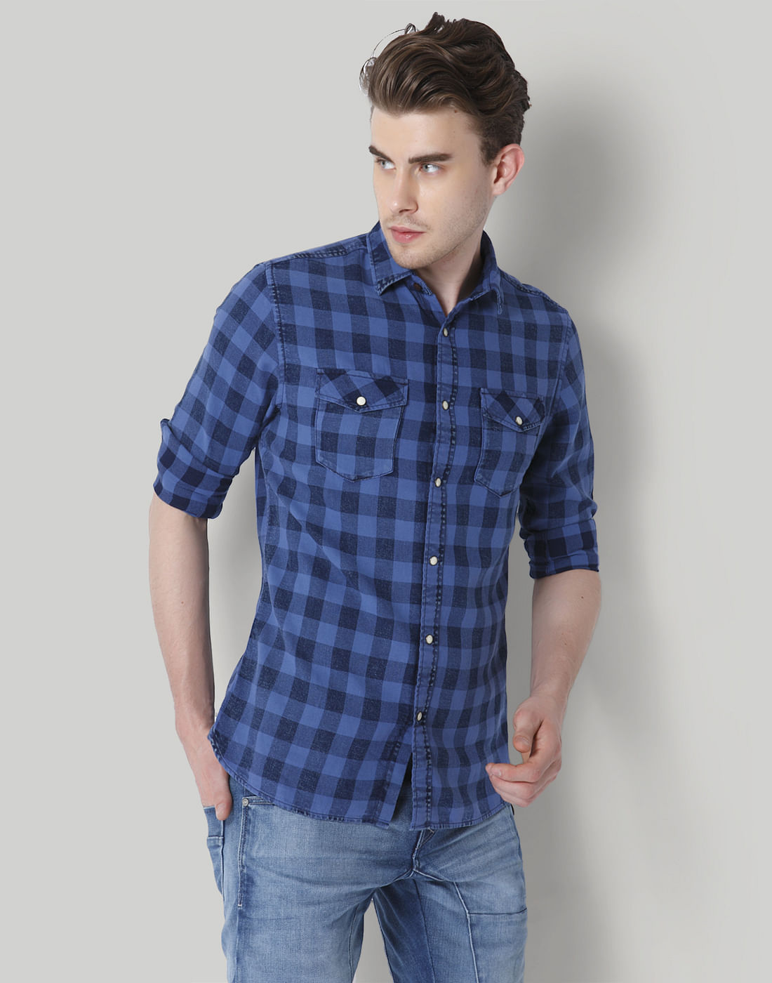 Blue Check Slim Fit Shirt