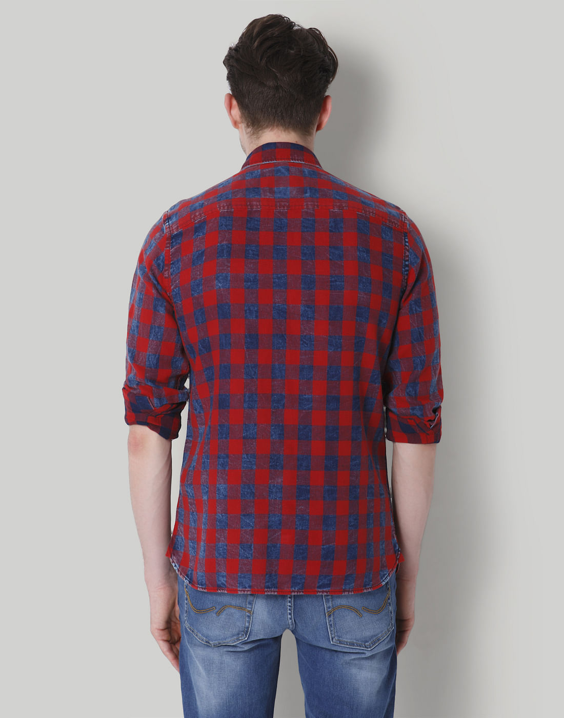 Red & Blue Check Slim Fit Shirt