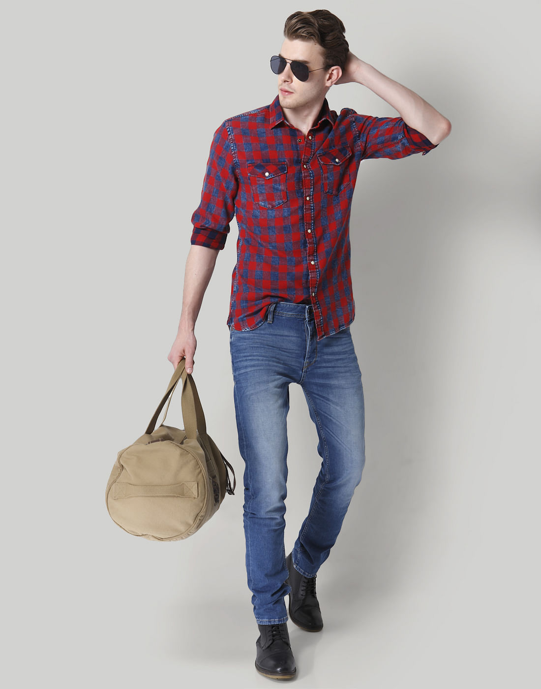 Red & Blue Check Slim Fit Shirt