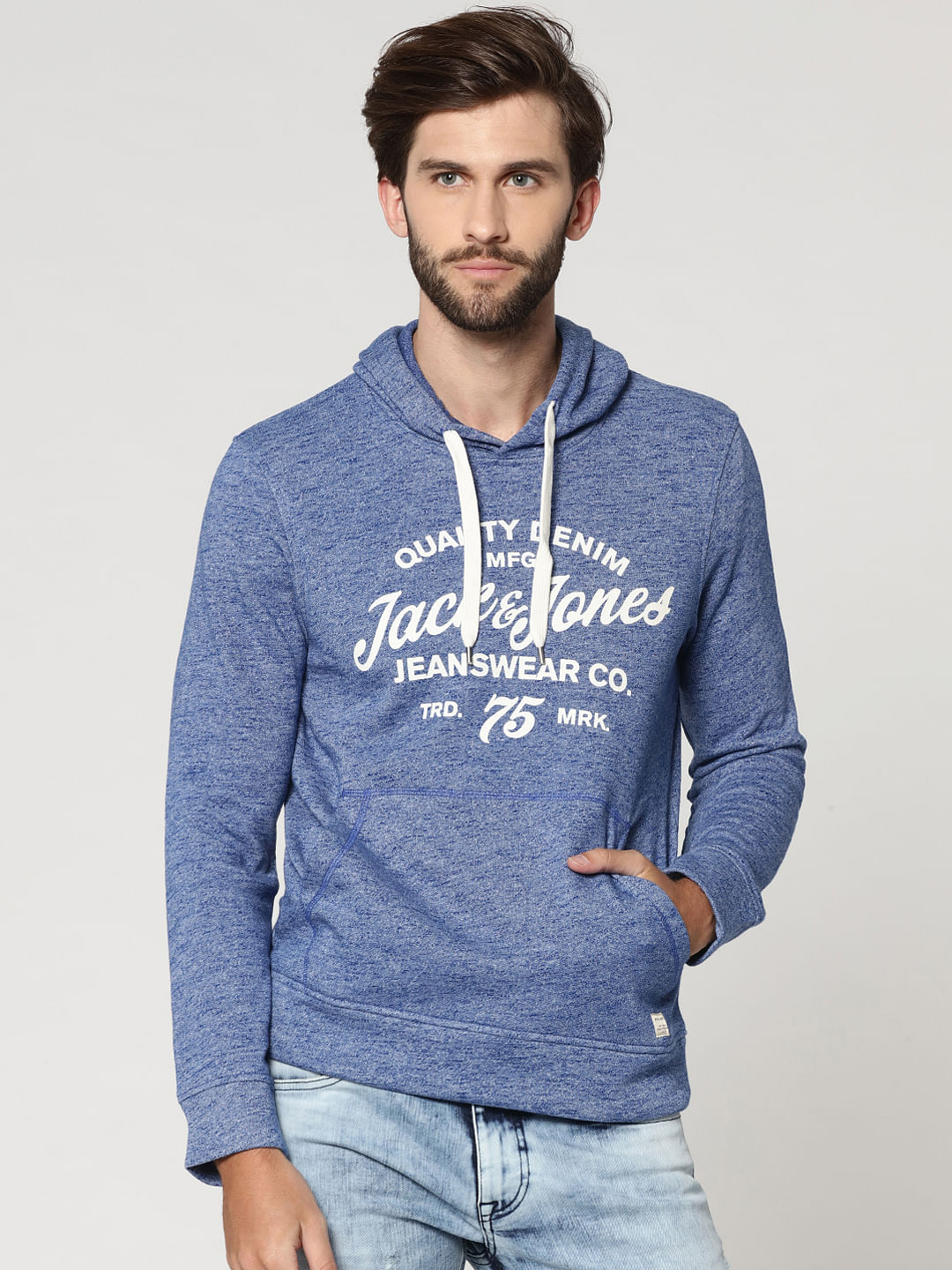 Blue Graphic Print Hooded Sweatshirt - S