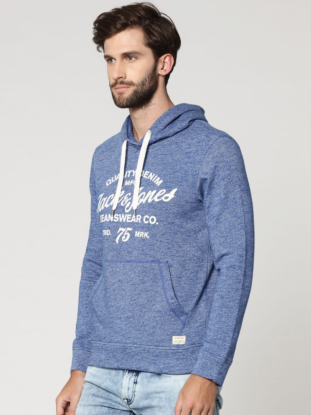 Blue Graphic Print Hooded Sweatshirt