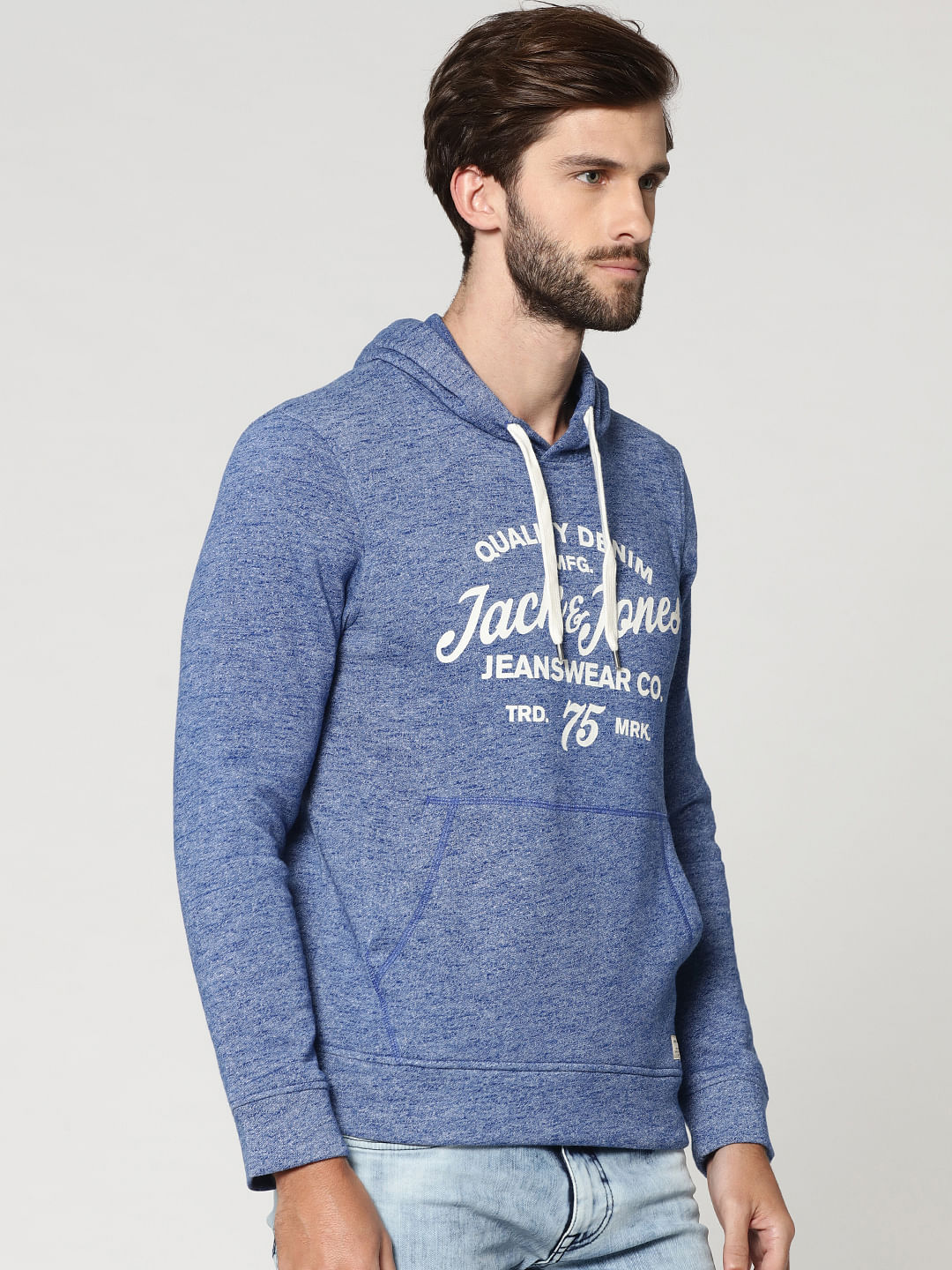 Blue Graphic Print Hooded Sweatshirt