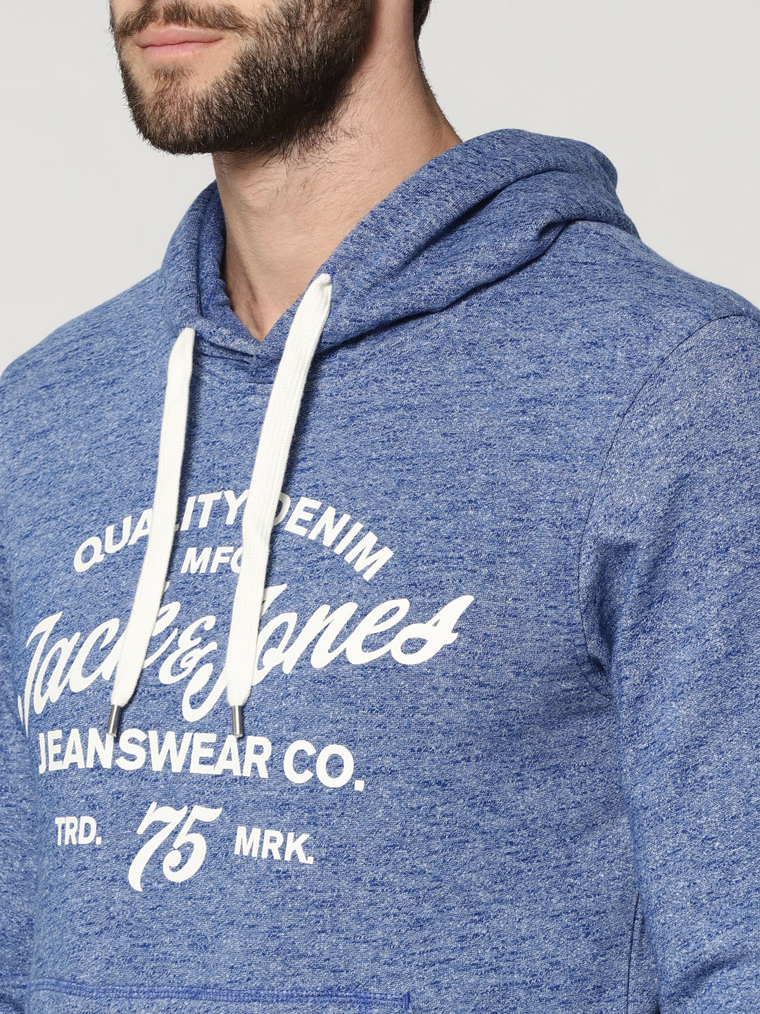 Blue Graphic Print Hooded Sweatshirt