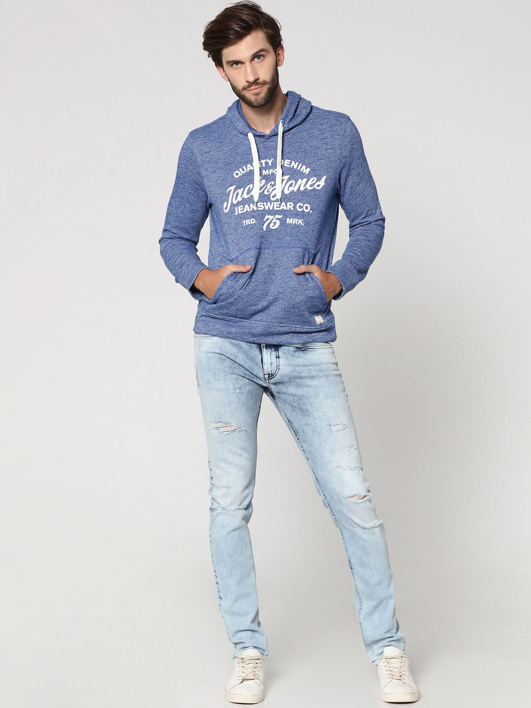 Blue Graphic Print Hooded Sweatshirt