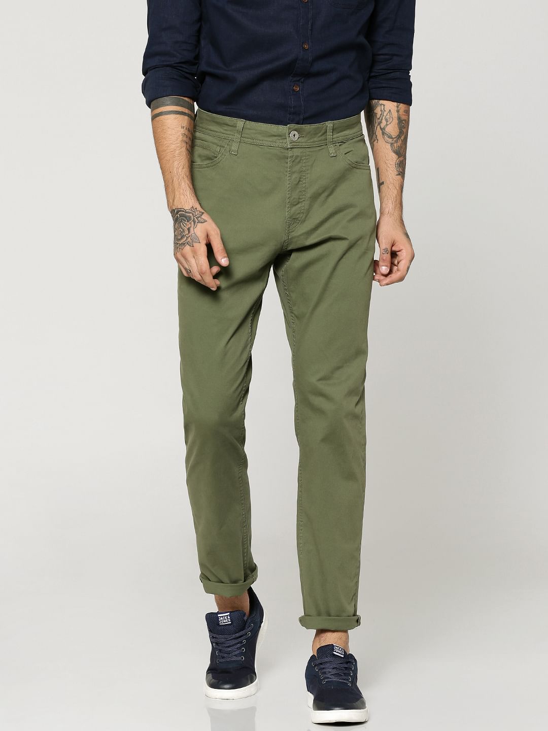 Olive Green Tim Slim Fit Trousers - 28/32