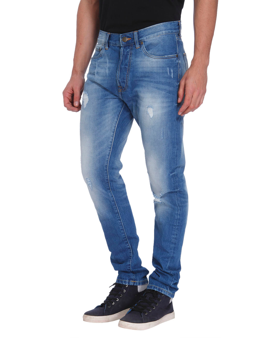 Blue Mild Distressed High Rise Regular Fit Jeans