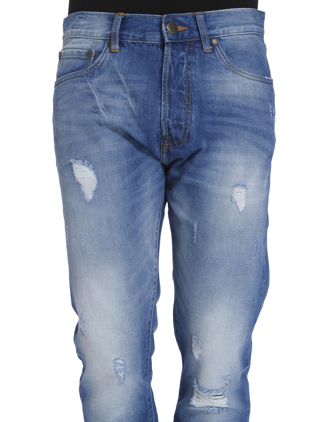 Blue Mild Distressed High Rise Regular Fit Jeans