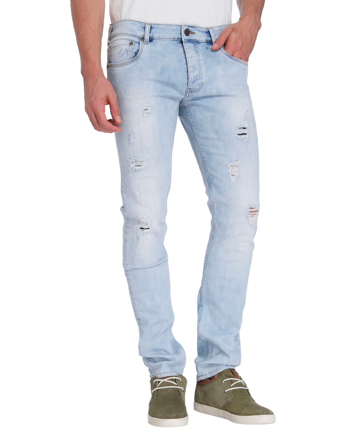 Light Blue Ripped Low Rise Slim Fit Jeans - 28/32