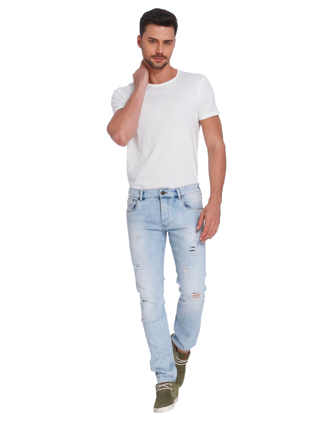 Light Blue Ripped Low Rise Slim Fit Jeans