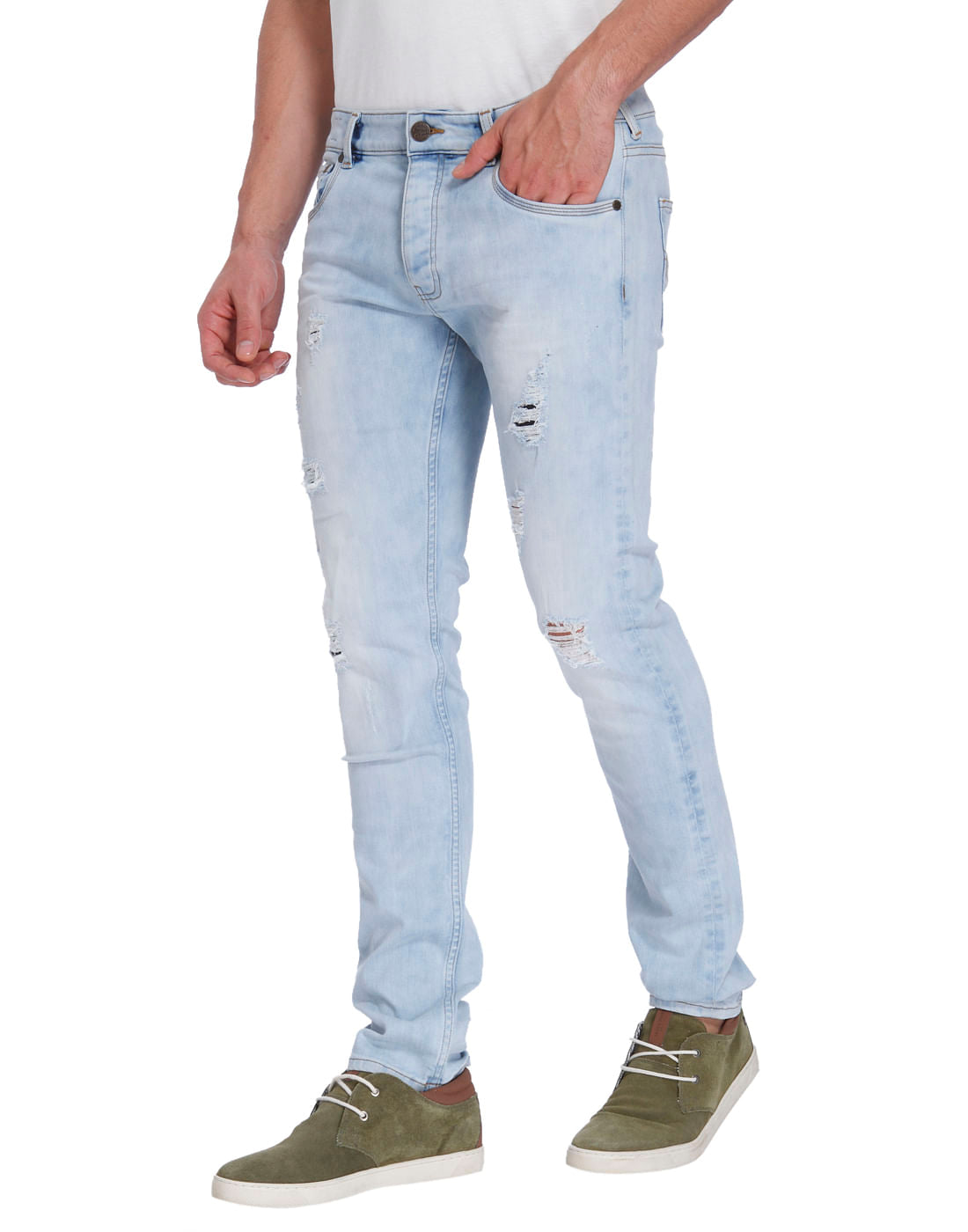 Light Blue Ripped Low Rise Slim Fit Jeans